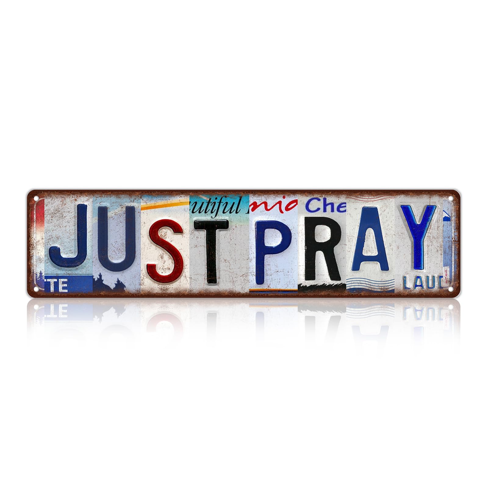 Vintage Just Pray Street Sign Wall Decor Metal Tin Signs for Prayer Room Christian Decor