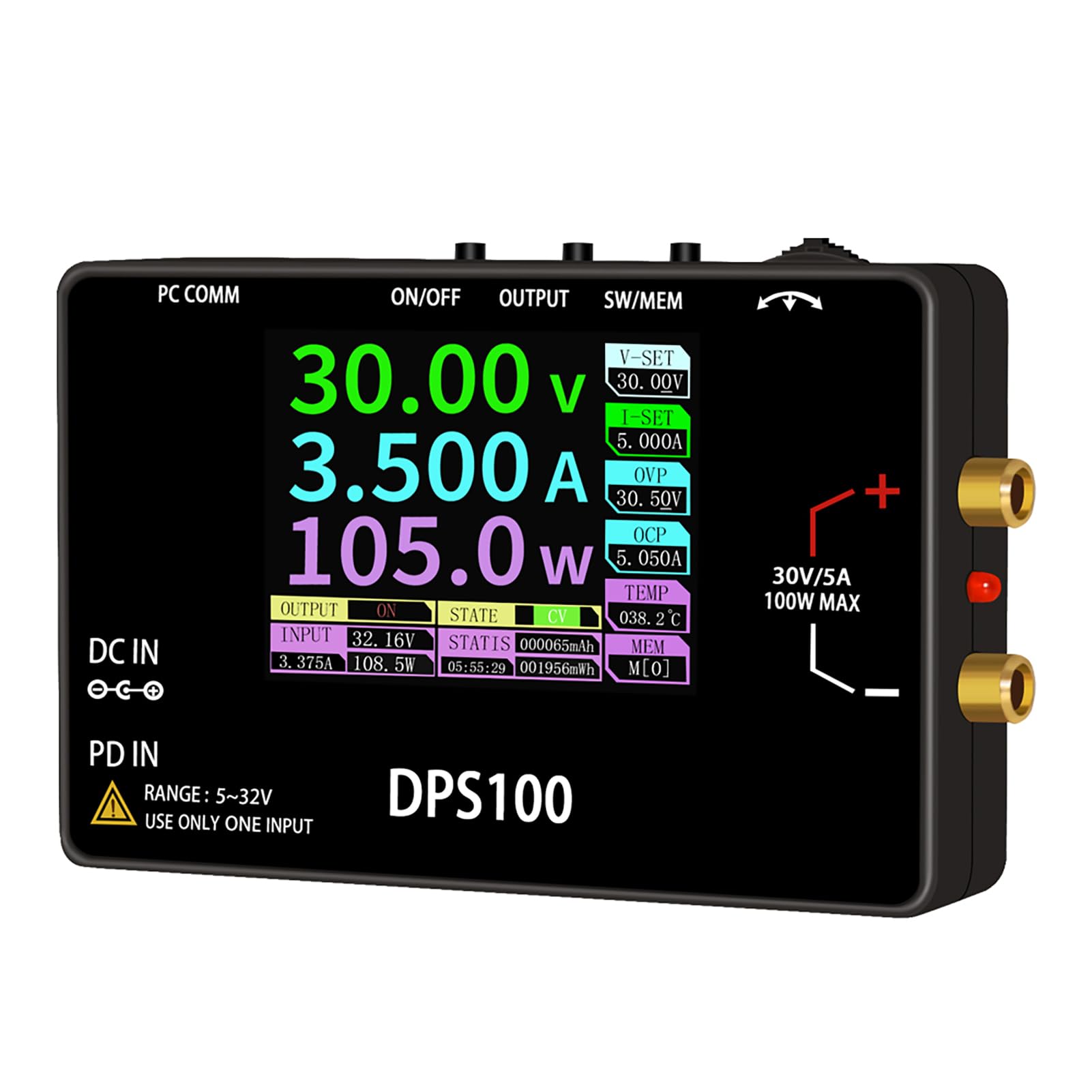 Mingzhe Alimentatore Regolabile da 100 W 30 V 5 A con Display da 2,4 Pollici Portatile per Testare e Caricare Dispositivi 1 unità