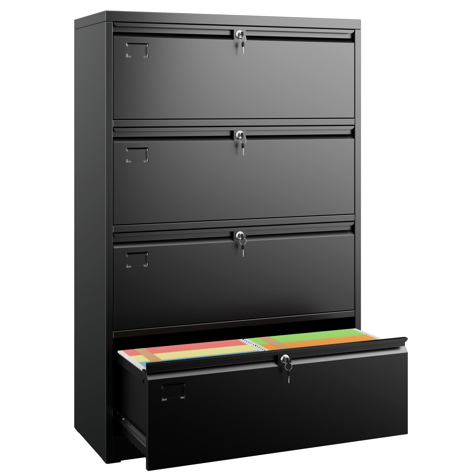 SUXXAN 4 Drawer File Cabinet, Lateral Filing Cabinet with 4 Locks for Home Office, Black File Cabinets with Business Card Holder for Letter/Legal/F4/A4 Hanging Files