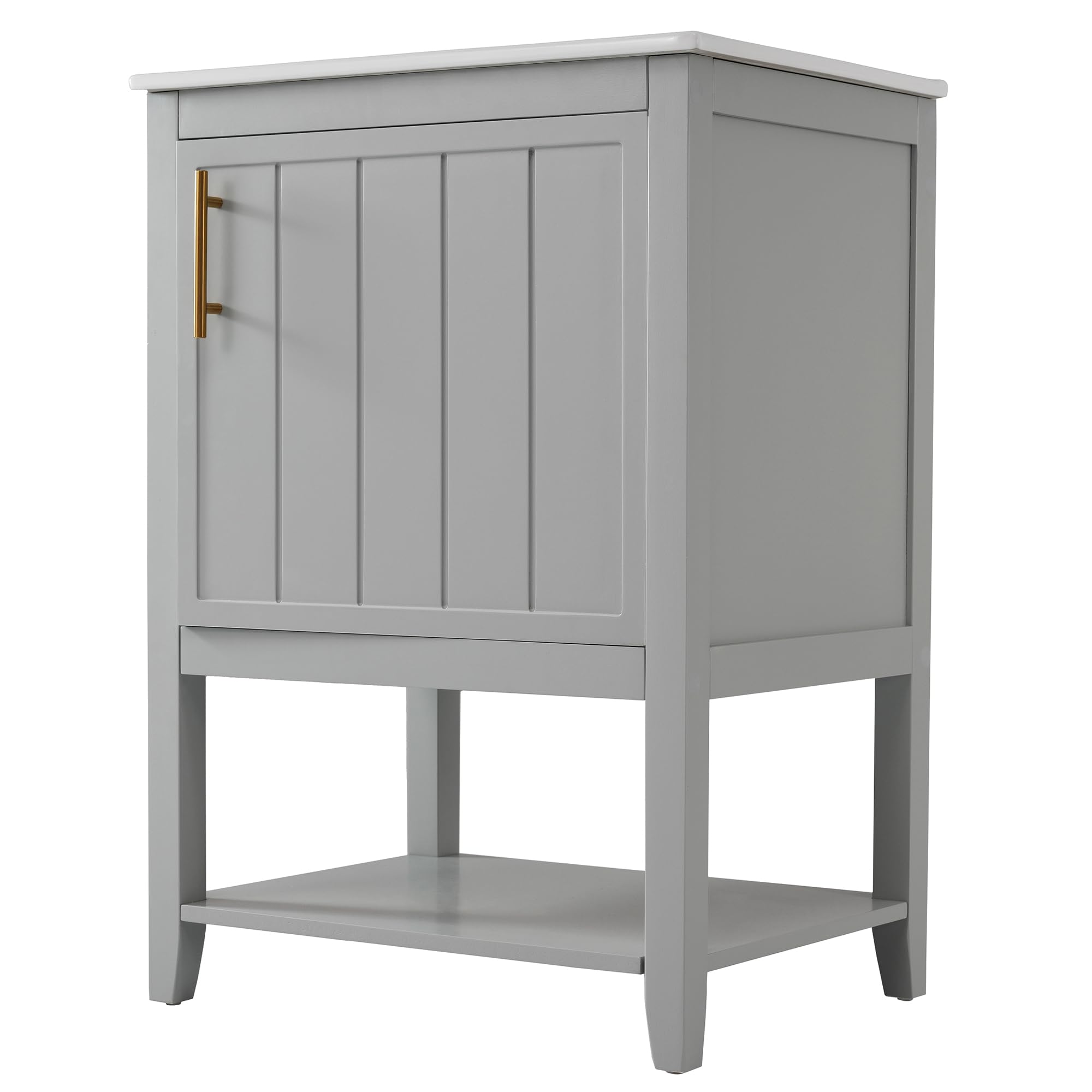 Mueble de baño individual para lavabo de 60 cm con lavabo de cerámica, con estante (gris claro)