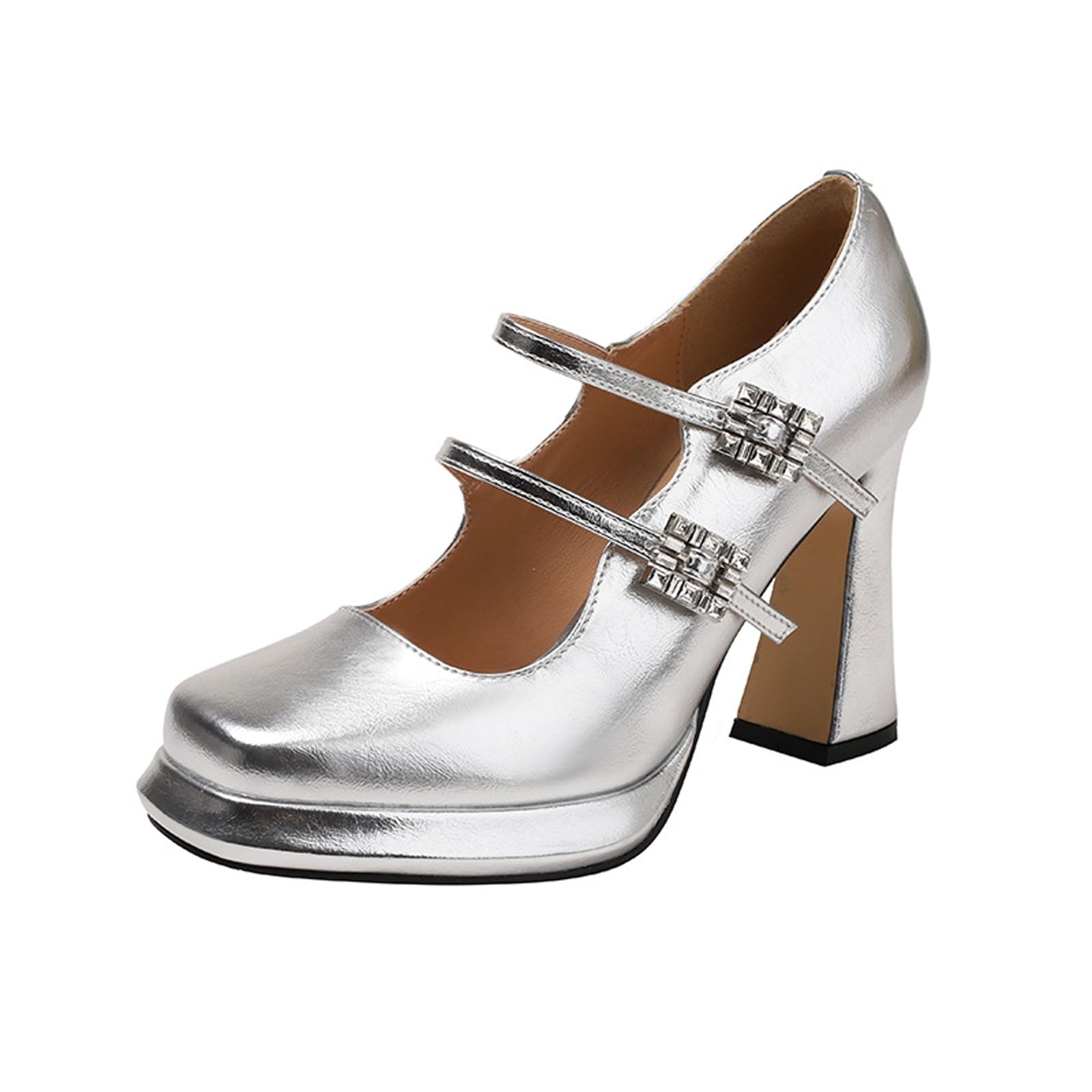Scarpe Mary Jane con Doppia Fibbia alla Caviglia da Donna, Scarpe con Tacco Spesso e Punta Quadrata, Scarpe da Sposa con Tacco Alto