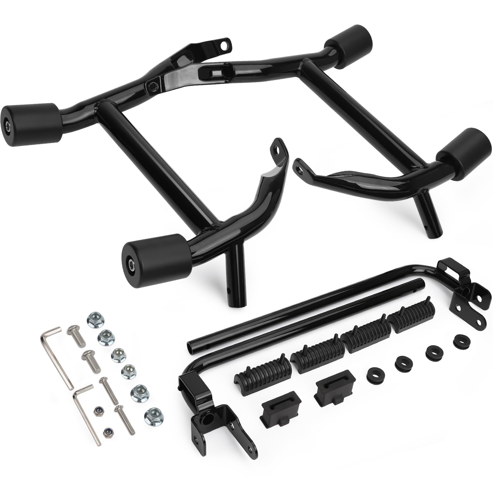 2023-2026 Street Glide Road Glide Saddlebag Guard Crash Bar Compatible with Harley Davidson Touring FLTRX FLTRXL FLHX FLHXU FLHXL FLTRXSE FLHXSE FLTRXSTSE Black Tip-Over Bar with Support Rails 2023-2026 With Rails Gloss black