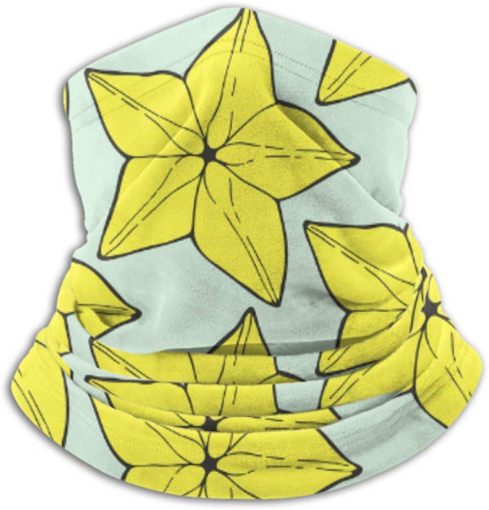 NA Fleece Neck Warmer ，multifunctional Carambola Fruit Starfruit Pattern Handdrawn Scarf,a Full Face Mask Or Hat, Neck Gaiter, Neck Cap ，ski Mask, Half