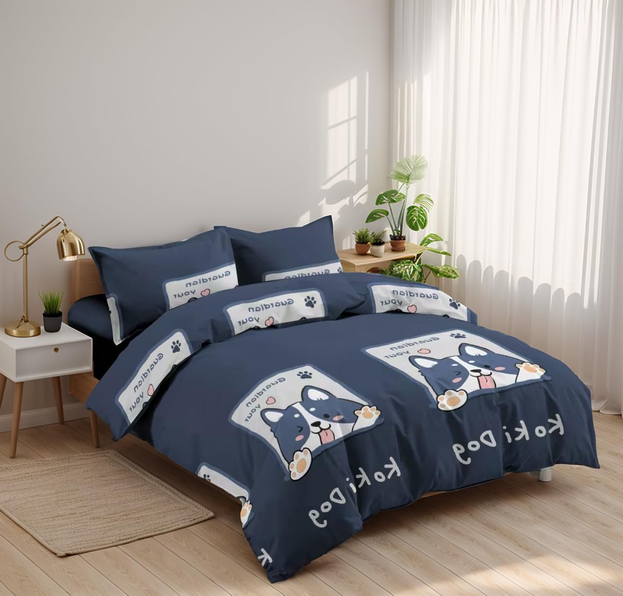 Etrexonline Juego de Funda Nórdica 4 Piezas Cama 150 Microfibra Suave Transpirable - 1 Funda Edredón 220x240 cm, 1 Bajera 150x200+30 cm y 2 Fundas de Almohada 50x75 cm (Pluma Azul) — view 25