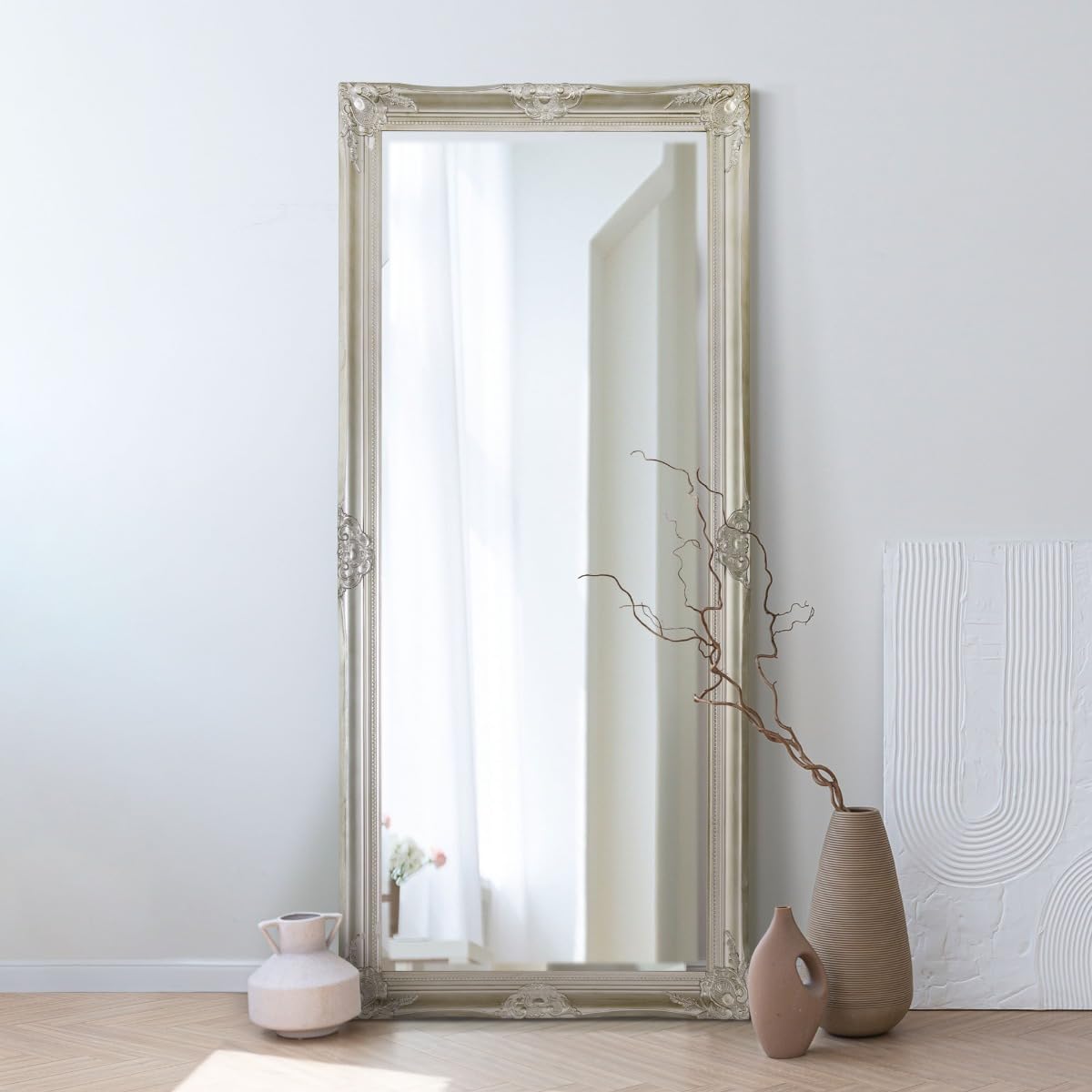 Mirroroutlet Silver Large Antique Shabby Chic Ornate Wall Mirror 5Ft6 X 2Ft6, 168Cm X 76Cm,Xy050