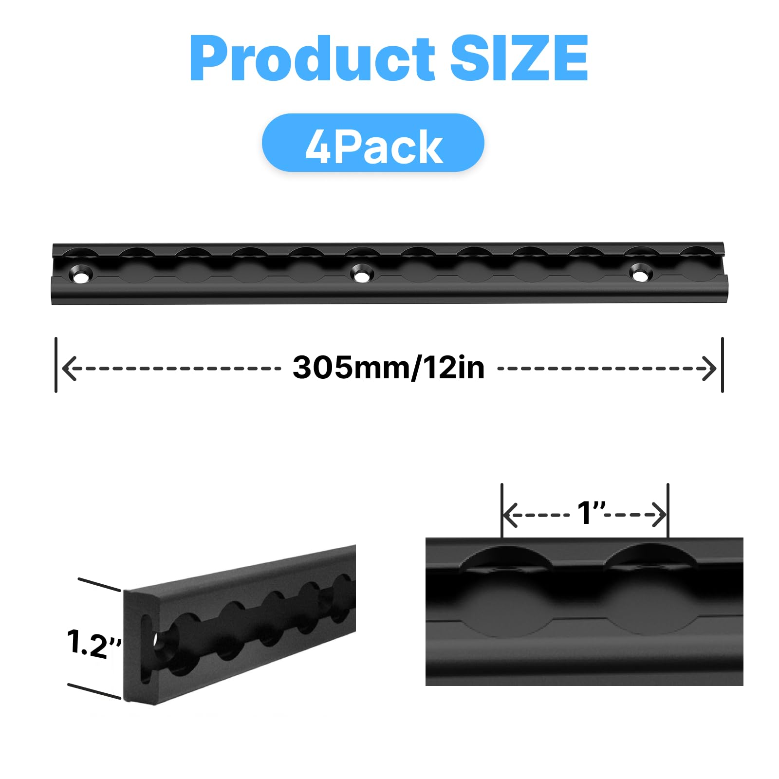 4 Stück L-Schiene, 305 mm Aluminium-L-Schiene, kurze Airline-Spannschiene für enge Räume, LKW-Betten, Vans, Pickups, Anhänger, Motorräder, ATVs, Dirt Bikes, schwarz eloxiert
