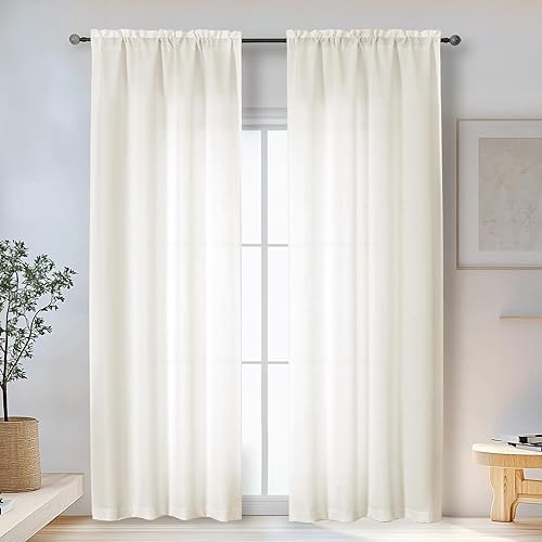 Miniatura 88 de OWENIE Bob Linen Cortinas de Lino de 96 Pulgadas Extra Largas Juego de 2 Paneles para Sala de Estar Dormitorio, Filtrado de Luz Cortinas de Ventana