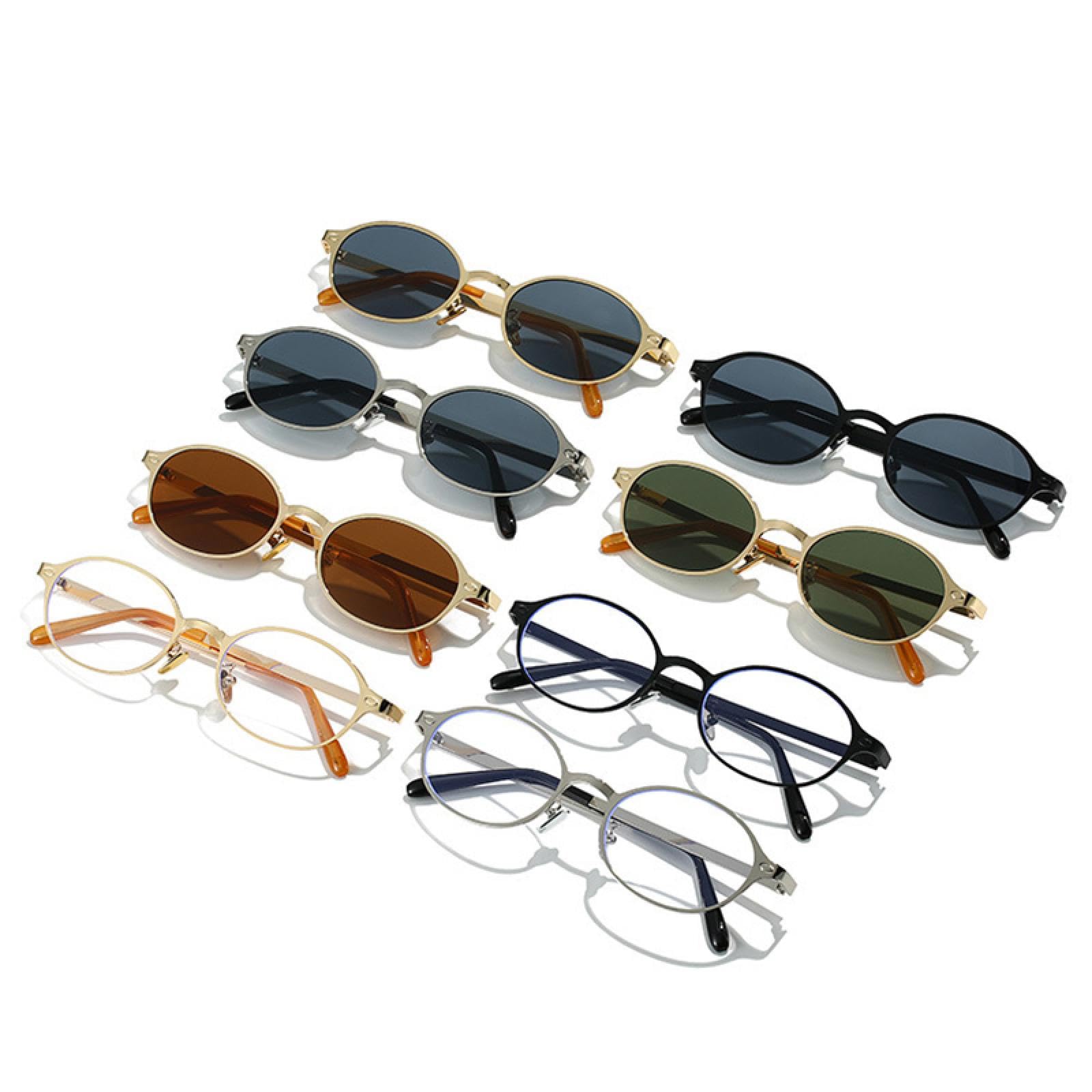 Occhiali da sole vintage classici da donna, piccoli, ovali, con montatura in metallo, alla moda, con rivetti, da uomo, con tonalità punk, UV400.