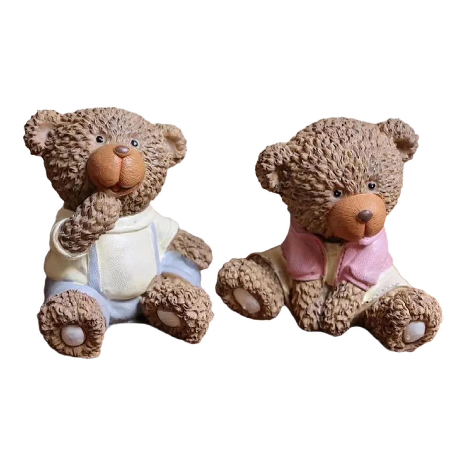 pidodou 2Pcs Handmade Resin Cartoon Couple Bear Figurines, Vintage Sitting & Standing Bear Table Ornament Statue for Home Decor B Onesize