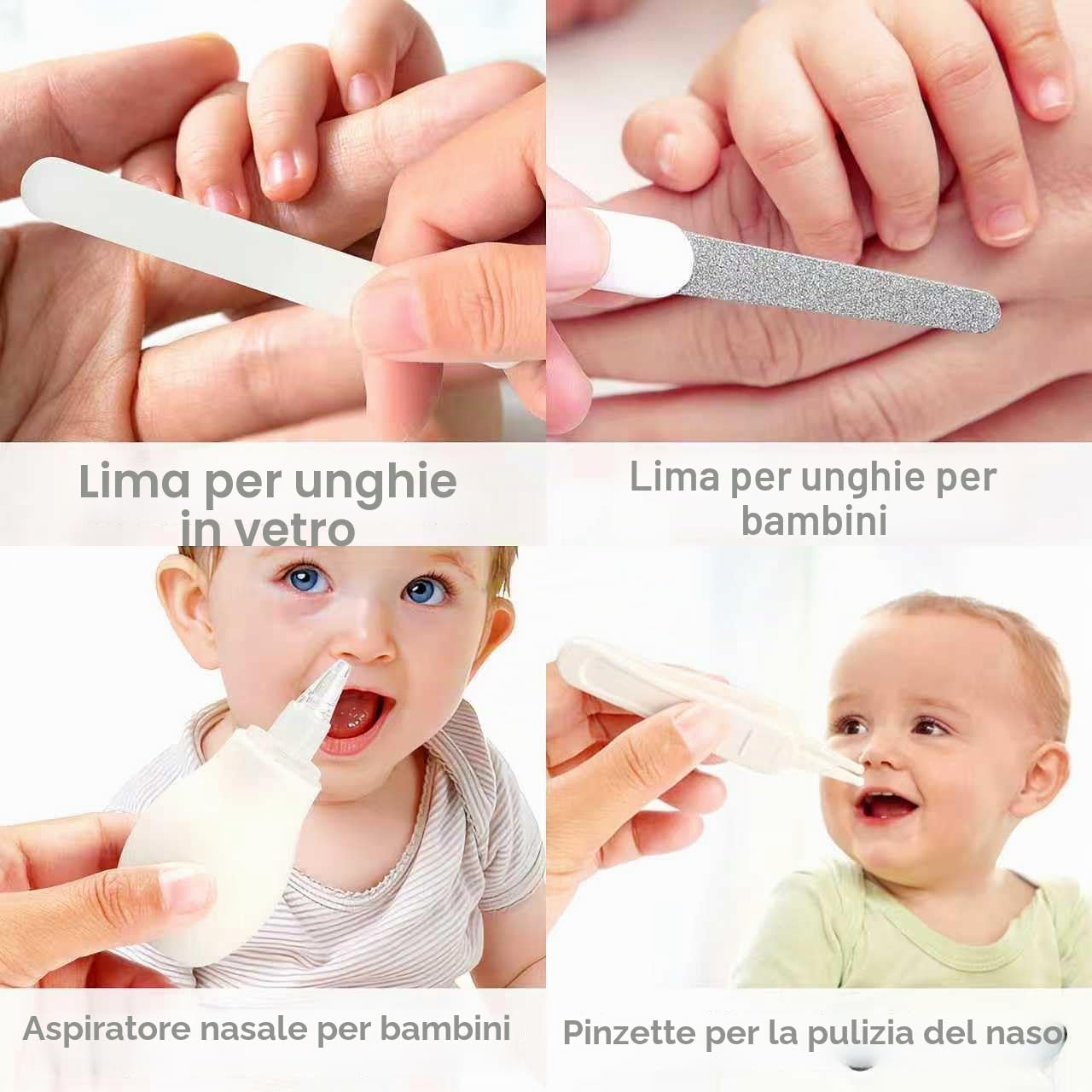 Set di sicurezza per bambini con spazzola per capelli, pettine, tagliaunghie, kit essenziale per neonati e ragazzi (grigio bianco)