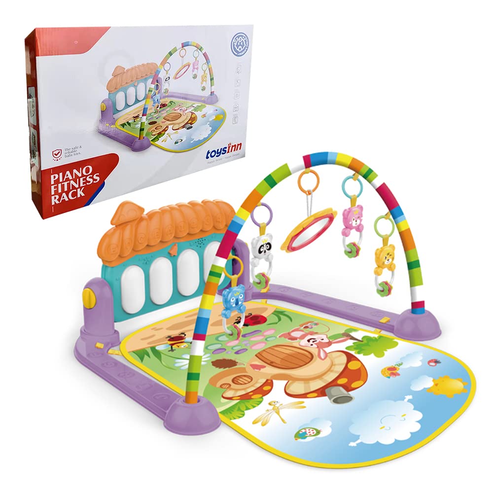 toysinn Newborn Baby Piano Fitness Playmat, 3 in 1 Fitness Music and Light Fun Piano Play Mat, Infant Educational Activity Play Gym Mat with Melodies Rattle
