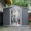 Ourdoor Metal Storage Shed 8x6FT with Metal Foundation and Lockable Door Metal Shed for Backyard Garden Patio Lawn, Grey?with Metal Foundation?