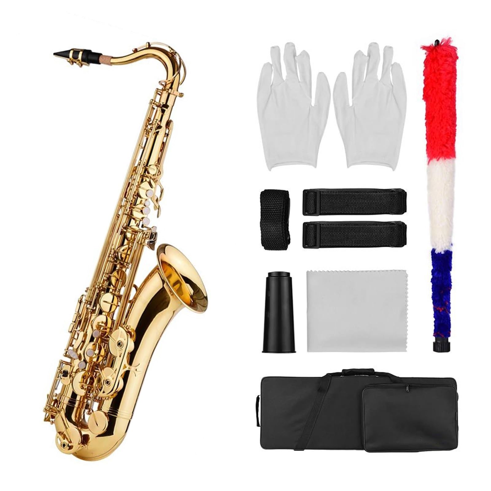 Saksofon Saksofon Tenorowy Bb Z Mosiężnym Korpusem, Złoty Instrument Dęty Drewniany Z Futerałem Do Przenoszenia