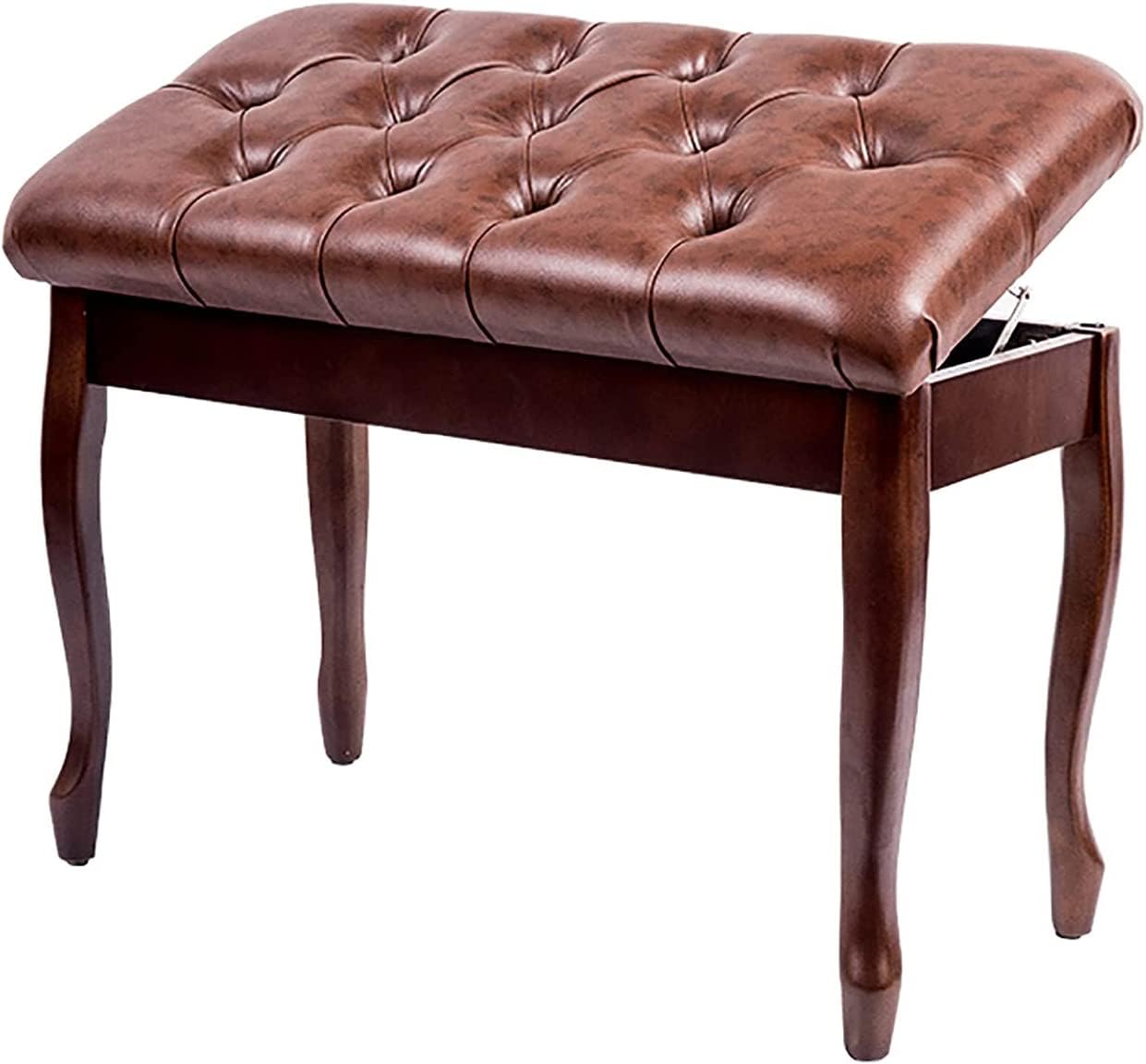 Ława do pianina z półką na nuty i miękkim skórzanym siedziskiem, odpowiednia dla profesjonalistów, do użytku domowego i edukacyjnego (null black) (teak brown)