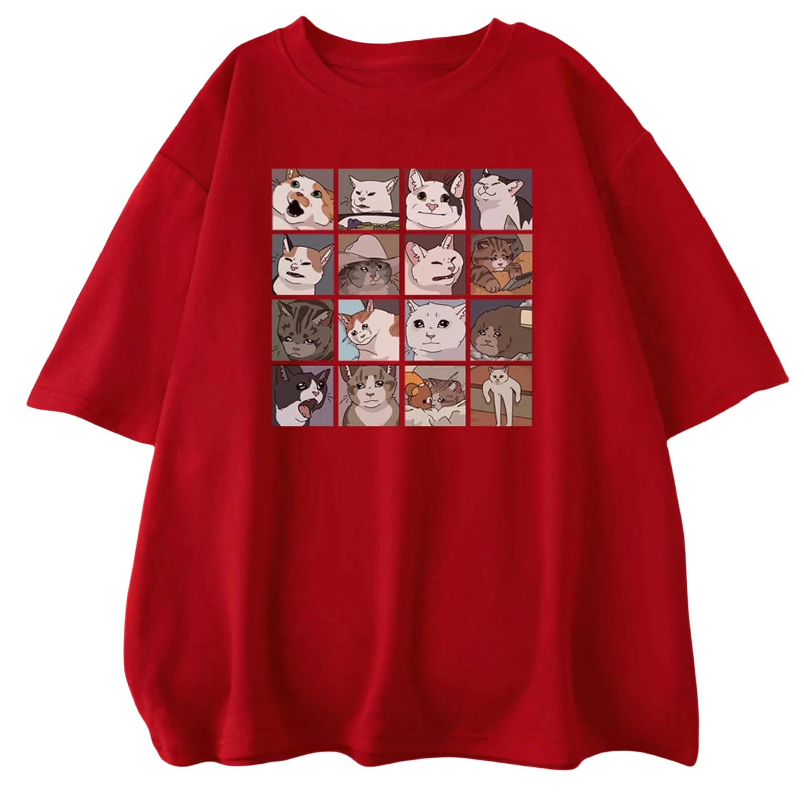 T-Shirt Chat Puzzle Homme Respirant Rouge M : Style Créatif au Frais