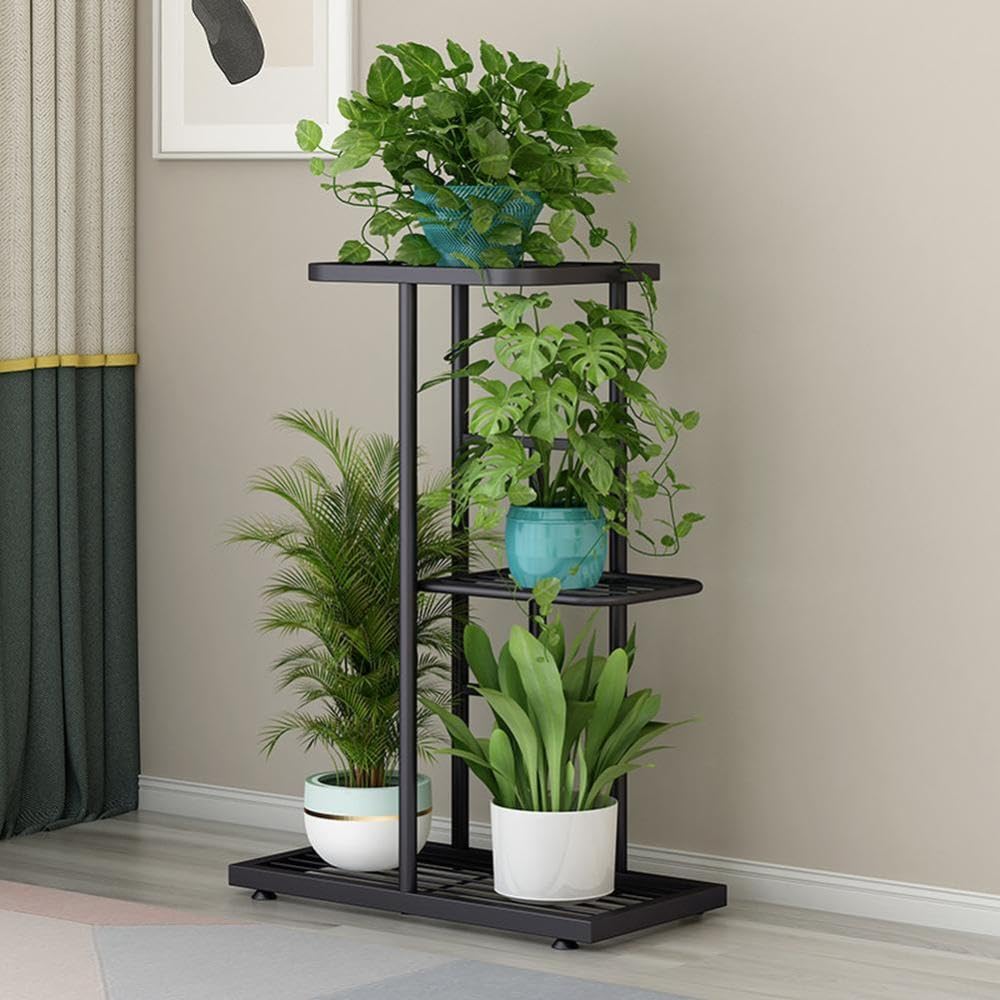 Support de plantes en métal haut de gamme gris et argent, étagère d'angle à 3 étages