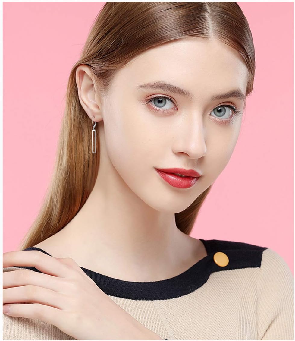 S925 Sterling Silver Vertical Bar Rectangle Dangle Drop Earrings for Women Teen - Image 2