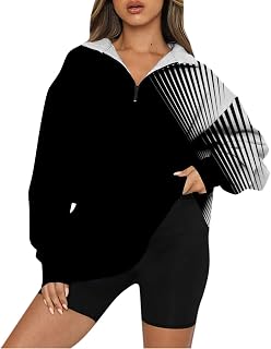 YuzRong Women's Long Sleeve Knitted Pullover Women's Printed Fashion Casual Pocket Long Sleeved Zippered Collar Sweater