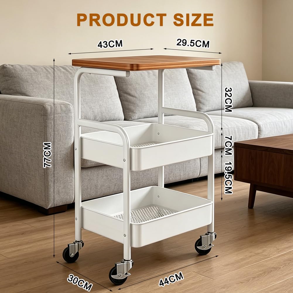 FARYODI Carro con ruedas de 3 niveles, carrito de cocina reforzado con ruedas giratorias silenciosas, estantería de nicho que ahorra espacio, 78 x 41,5 x 28,5 cm, carrito de almacenamiento