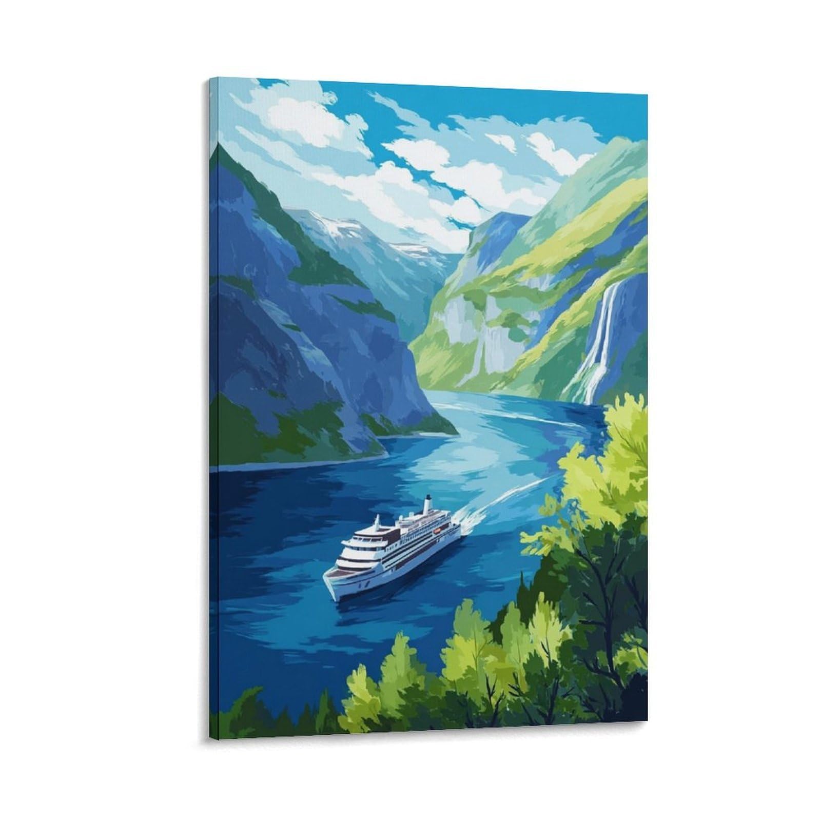 Norway Fjords Poster 24x36inch(60x90cm) Vintage Watercolor Canvas Art