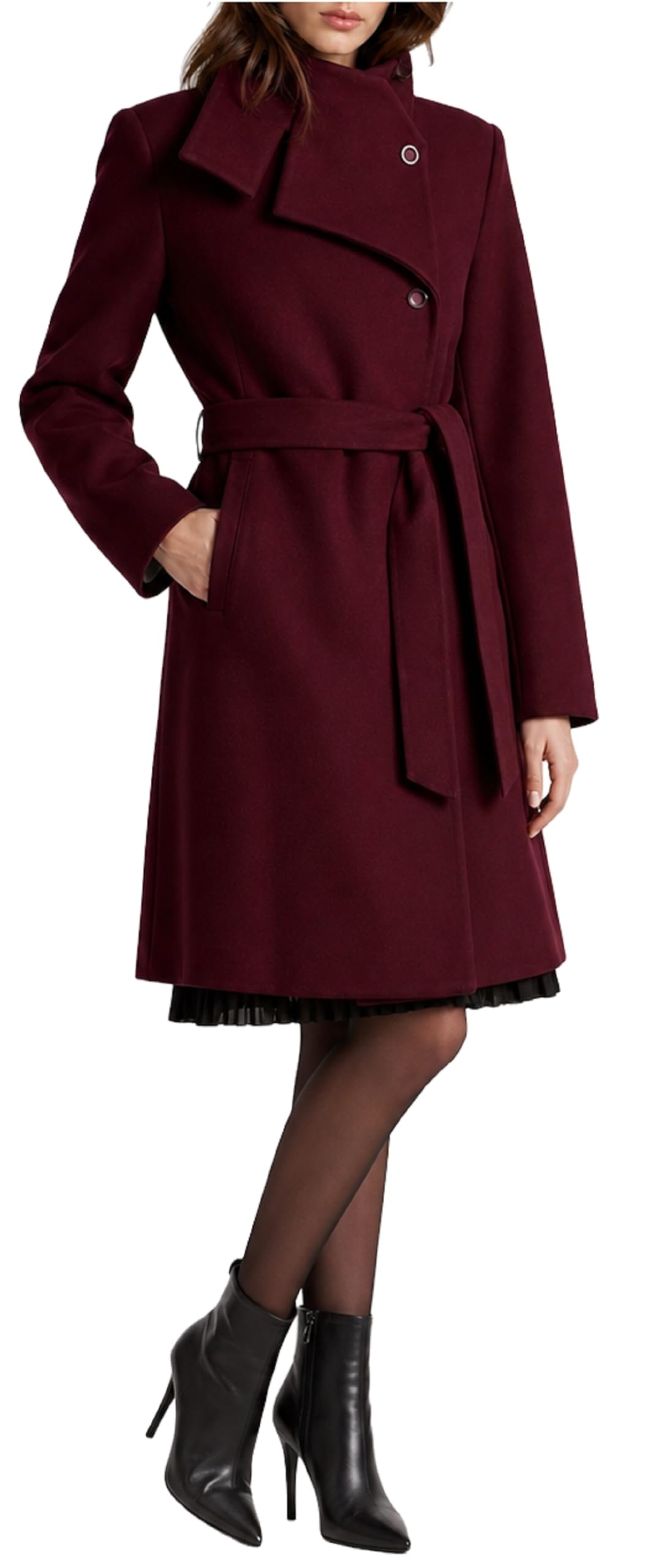 Abrigo de mezcla de lana para mujer, abrigo largo con cinturón, abrigo de invierno