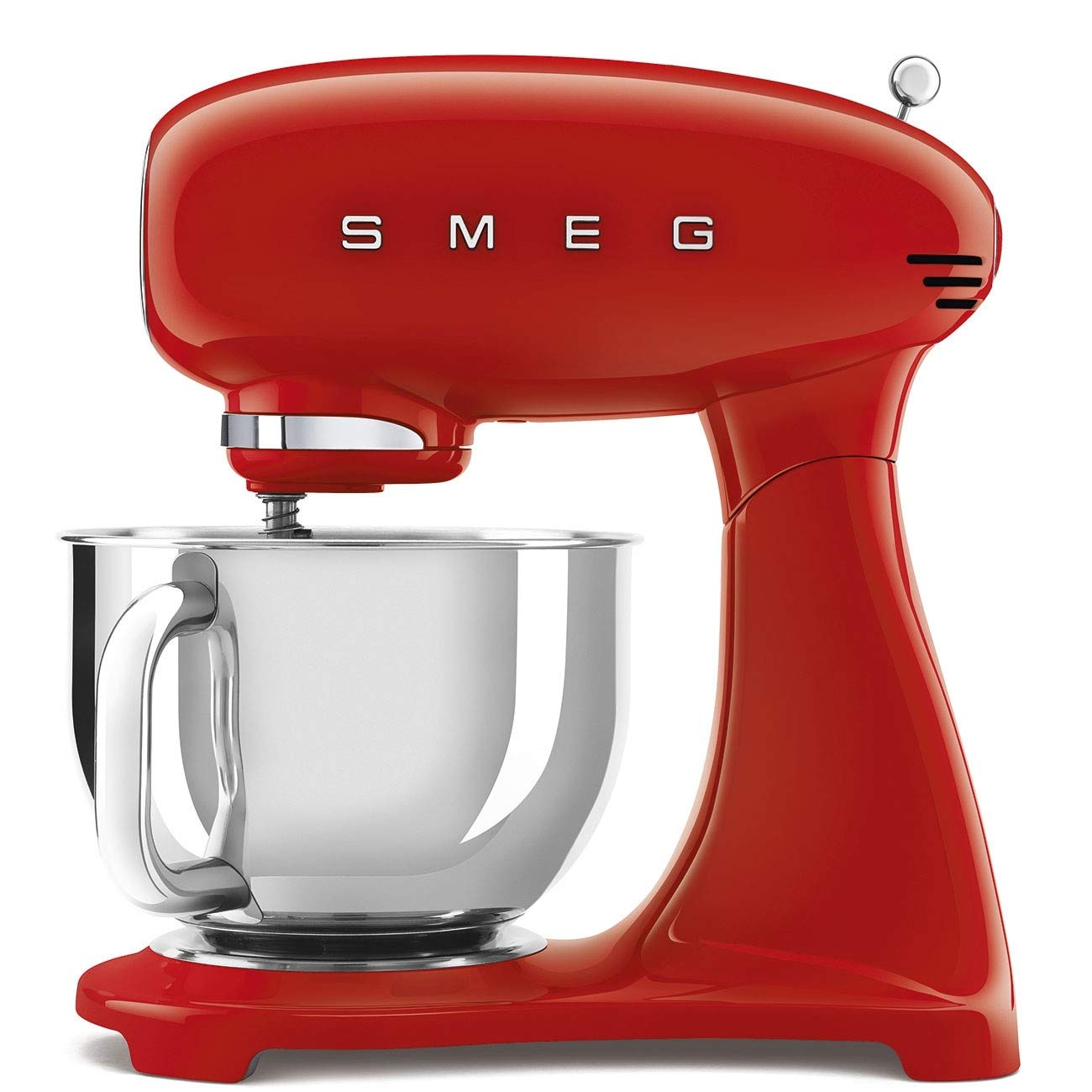Smeg SMF03RDUK Stand Mixer, 50's Retro Style with 4.8L Stainless Steel Bowl, Safety Lock when Mixing, 800W, 10 Variable Speeds, Includes Wire Whisk, Flat Beater, Dough Hook & Flex Edge Beater, Red