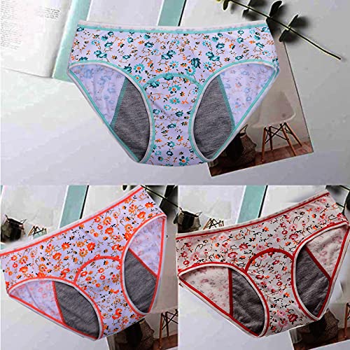 Duciotey Teen Menstrual Period Underwear Girls Hipster Leakproof Protective Underwear Period Panties Women First Period Starter Kit Briefs (X-Small, Cute Flower 6 Packs:2G/2O/2R #TOP2
