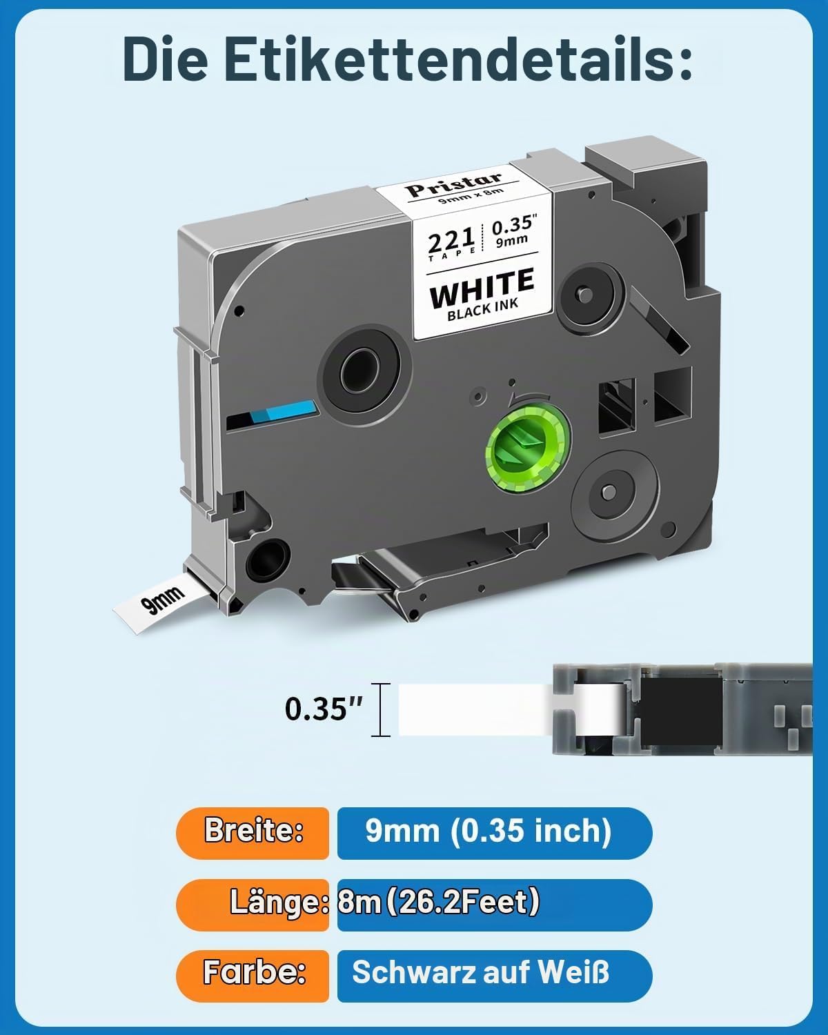 Pristar 20x Ruban D’étiquettes Compatible pour Brother TZe-221 TZe221 TZ-221 pour Tze 9mm Noir Sur Blanc pour P-Touch PT-H100LB PT-D400 PT-H105 PT-D200BWVP PT-H110 PT-H100R PT-H101C PT-H107B PT-D210