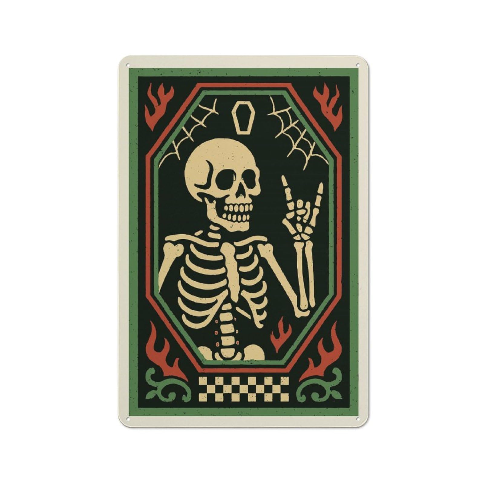 Junmoney Style-9 Skeleton Rock On Illustration Rustic Tin Sign 30X20cm For Man Cave Or Games Room, A Decorative Gift For A Newly Furnished Man Cave And Games Room