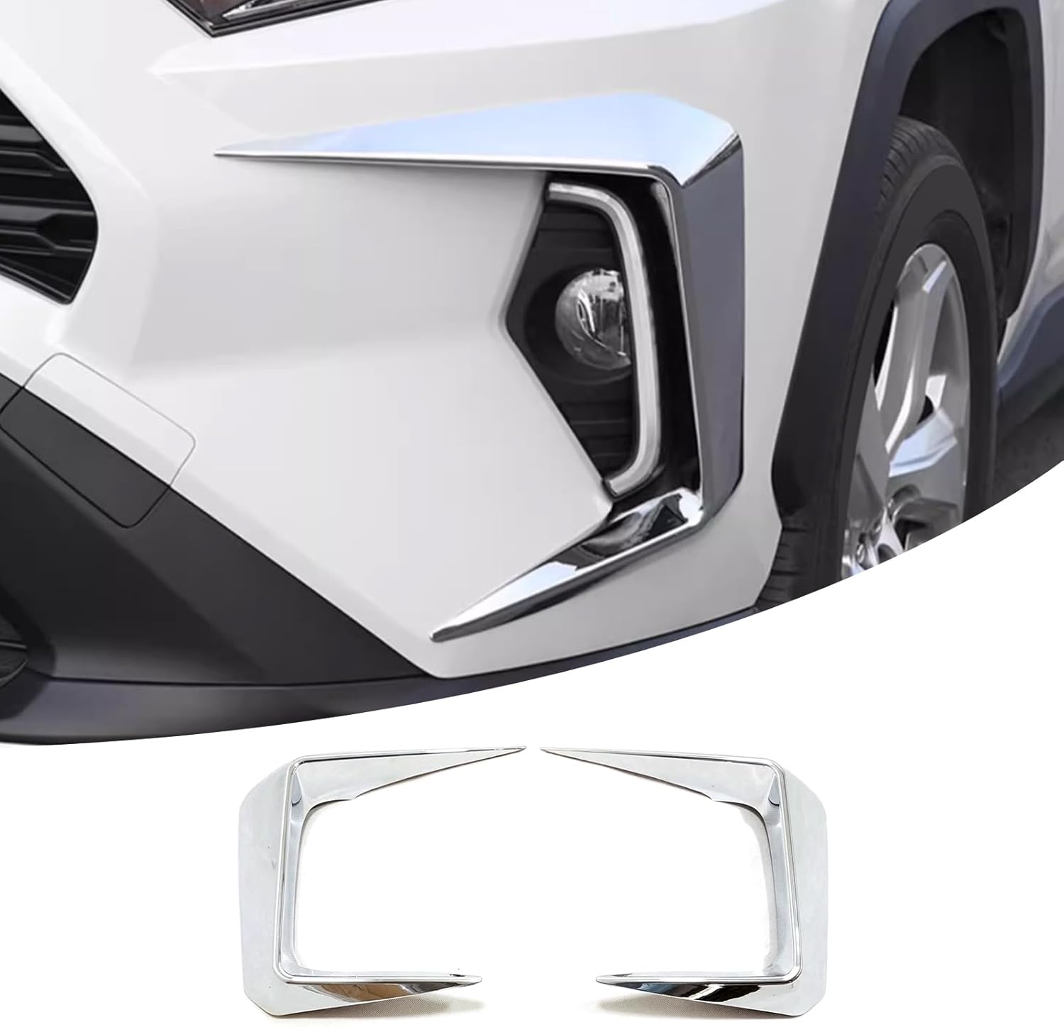 Car Accessories Exterior Fog Light Trim Cover Front Eyebrow Spoiler (Chrome) Fit for 2019-2024 2025 Toyota Rav4 ABS 2 PCS Not Fit RHD/Adventure