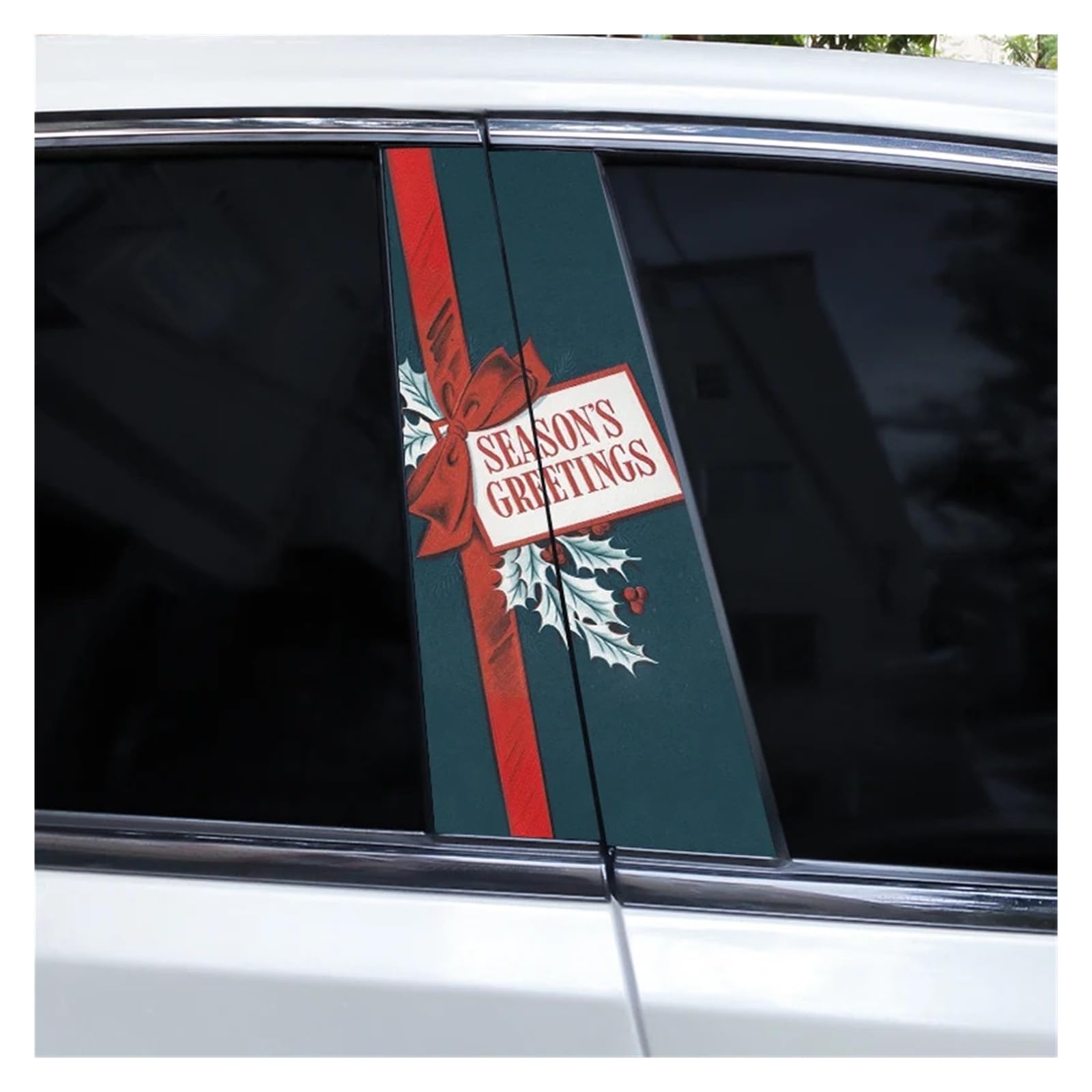 Car Side Decals 2pcs Christmas Bow Cedar Blue Butterfly Gift Tree Car Doorpost Vinyl Decal Sunscreen Self-Adhesive B-Pillar Stickers(Style N)
