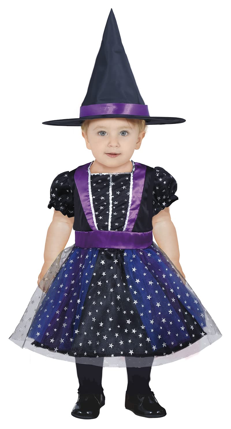 FIESTAS GUIRCA Disfraz de Brujita Estrellas Lila para Bebé Niña - Disfraz Halloween de Bebé con Sombrero de Bruja