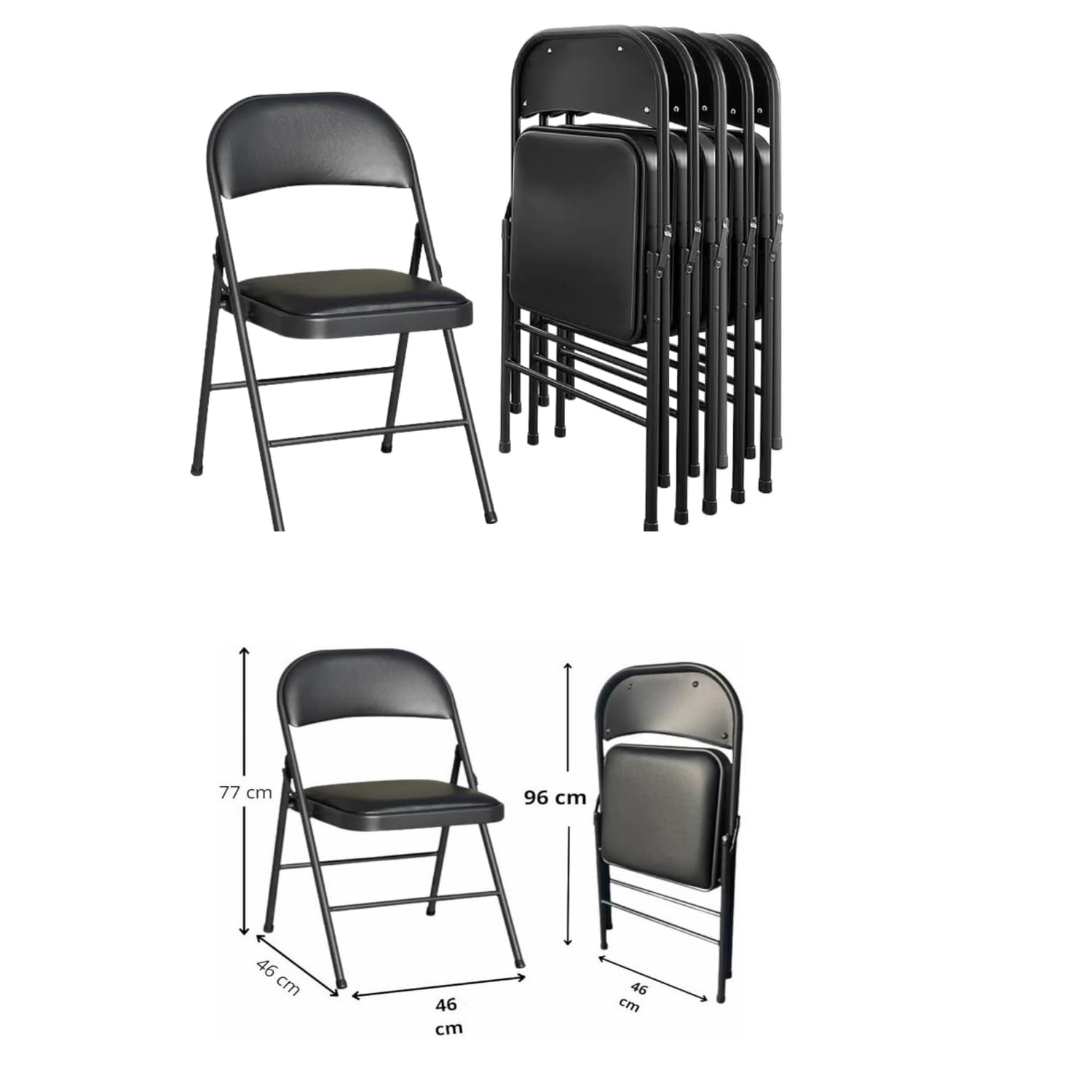 GrecoShop Set 6 Sedie Pieghevoli Salvaspazio con Imbottitura, Struttura in Metallo Robusta, Sedie per Ufficio Casa e Esterno, Portata 140 kg, Compatte e Resistenti