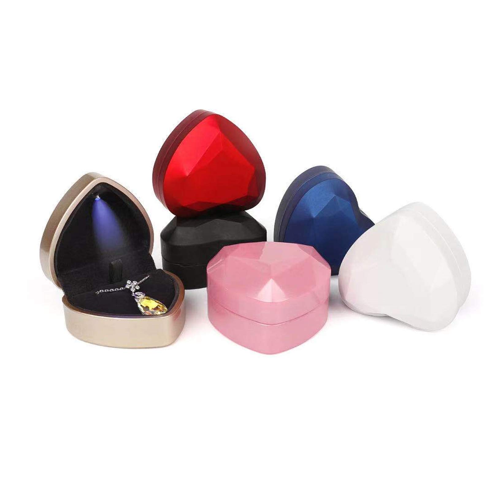 Boîte à Bagues En Forme De Cœur, Organisateur De Coffre à Bijoux Avec Support En Velours Avec Lumiere Led Pour Cadeau Danniversaire Ceremonie De Mariage Rouge 58747703