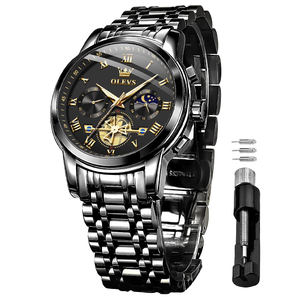 OLEVS Watch for Men, Fashion Dress Mens Watches, Stainless Steel Waterproof Analog Quartz Wristwatch, Elegant Gifts for Him - Dad & Boyfriend