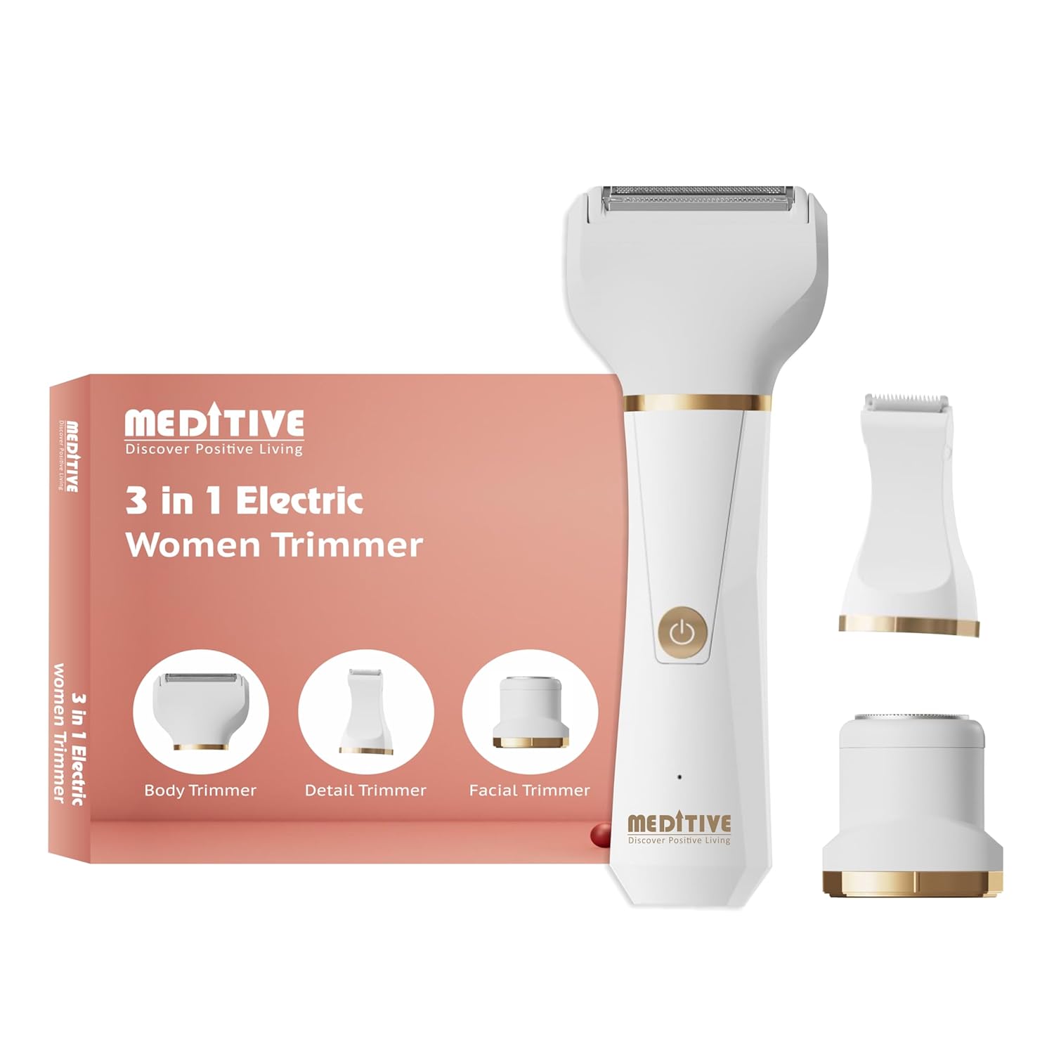 Meditive 3-in-1 Rechargeable Trimmer for Women | Body Shaver, Bikini Trimmer & Facial Hair Remover | Waterproof Wet/Dry, Type-C Cordless Grooming Kit
