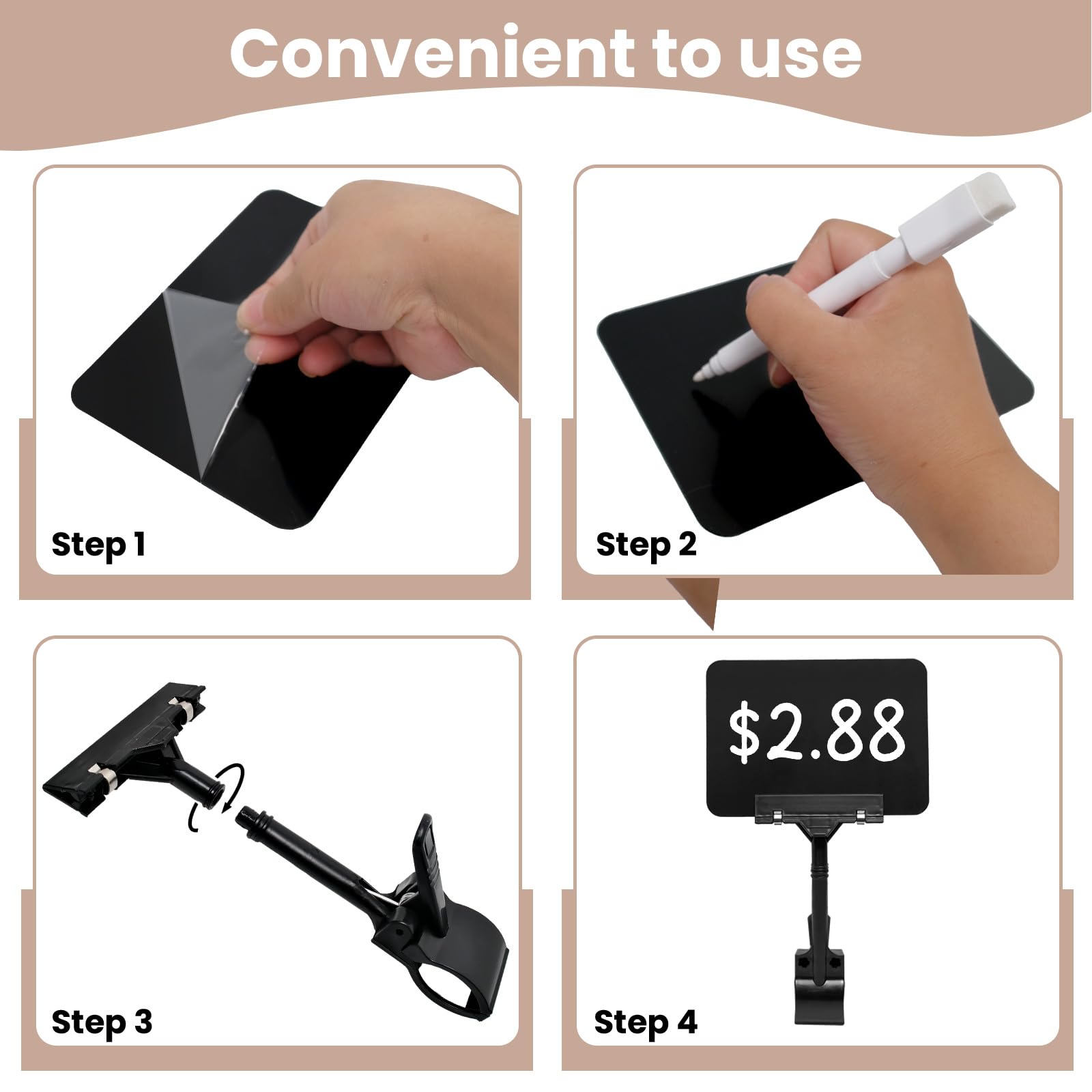 32 Set Clip Halter Kreidetafel Schild Kunststoff Preisschild Display Drehbarer Halter Löschbare Tafel Doppelkopf Clips für Geschäft Supermarkt Regal Merchandise (Schwarz)