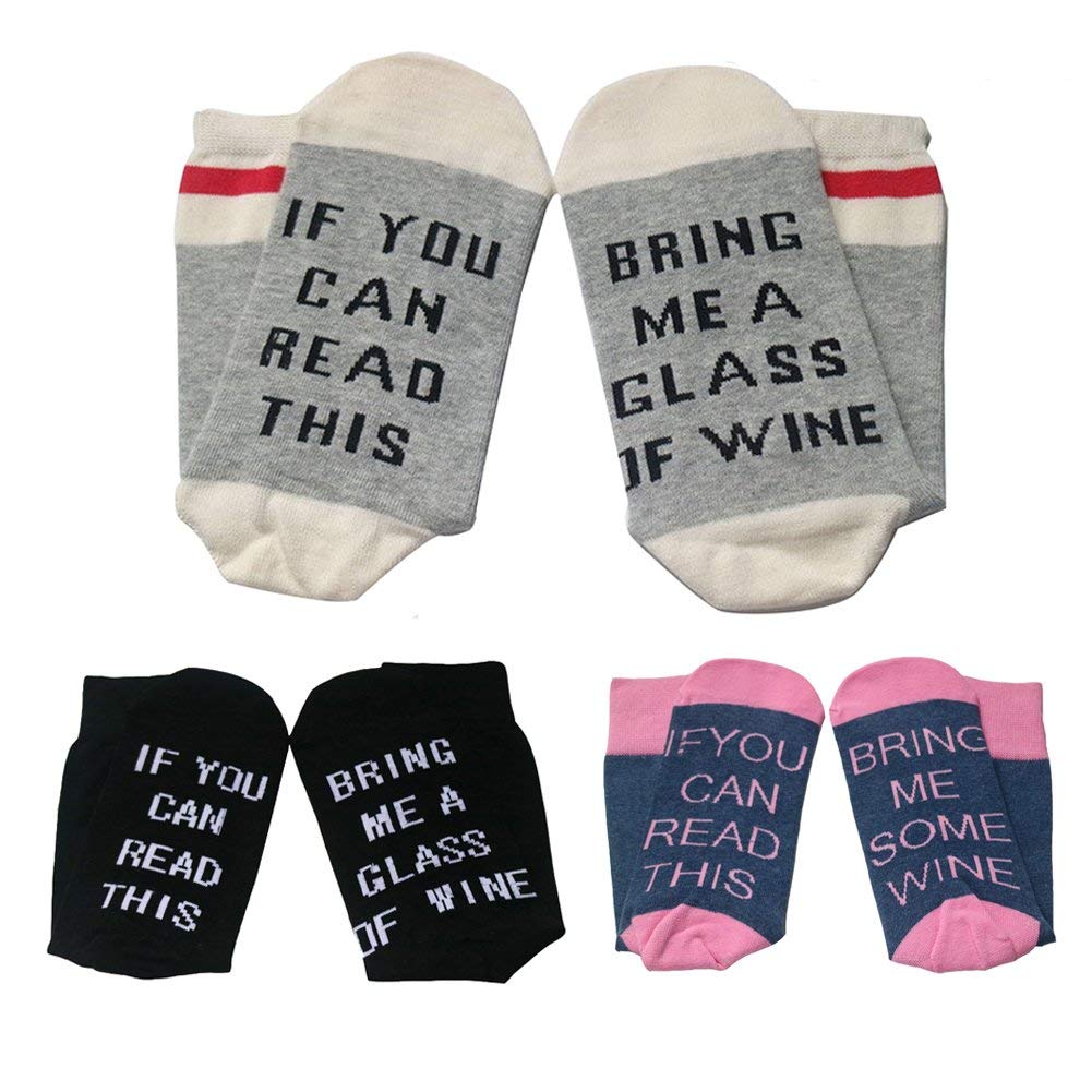 3 Pack IF YOU CAN READ THIS Socks Women Men Cotton Funny Crew Wine Party Socks