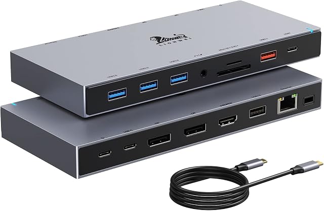 Docking Station Triple Display ,15 in 1 USB C Docking Station Display MultiPort Adapter Hub with 2 DP, 4K HDMI,100W PD Charging,RJ45,8 USB C/A Ports,Audio/Mic, Compatible for MacBook,Dell,HP,Lenovo