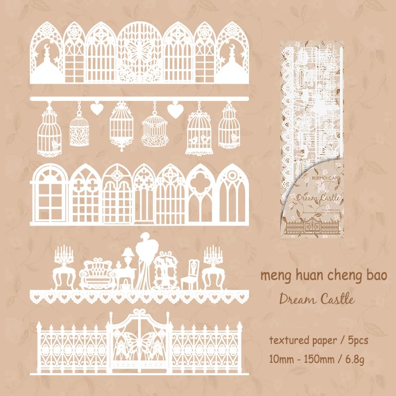 5 Sheets Long Holiday Series Vintage Long Strip Landscaping Hollow Lace Material Paper Creative Diy Collage Decor Stationery (Scz-Ycjq-03)