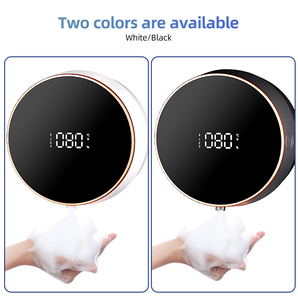 Kavolet Dispensador automático de jabón de espuma para montaje en pared, sin contacto, sin taladrar, 300 ml, dispensador de jabón de manos inteligente recargable con pantalla LCD, 3 niveles ajustables