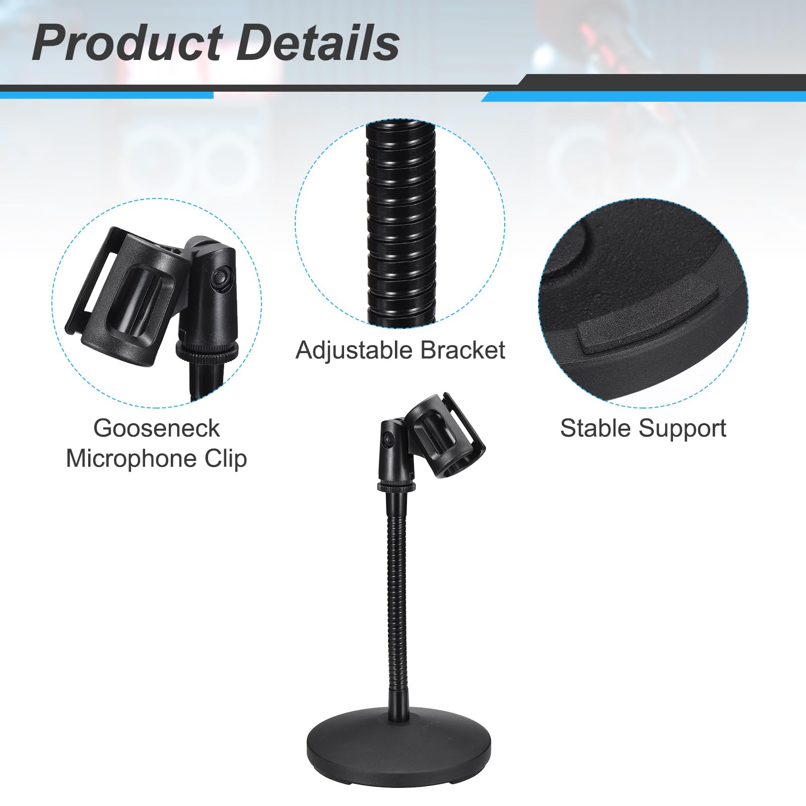 QUARKZMAN Supporto Microfono A Colomba Da Tavolo 130x270x185mm Regolabile | Adattatore Clip Per Microfono Senza Fili, Flessibile, Con Base Ponderata, Per Microfoni A Mano, Per Microfono