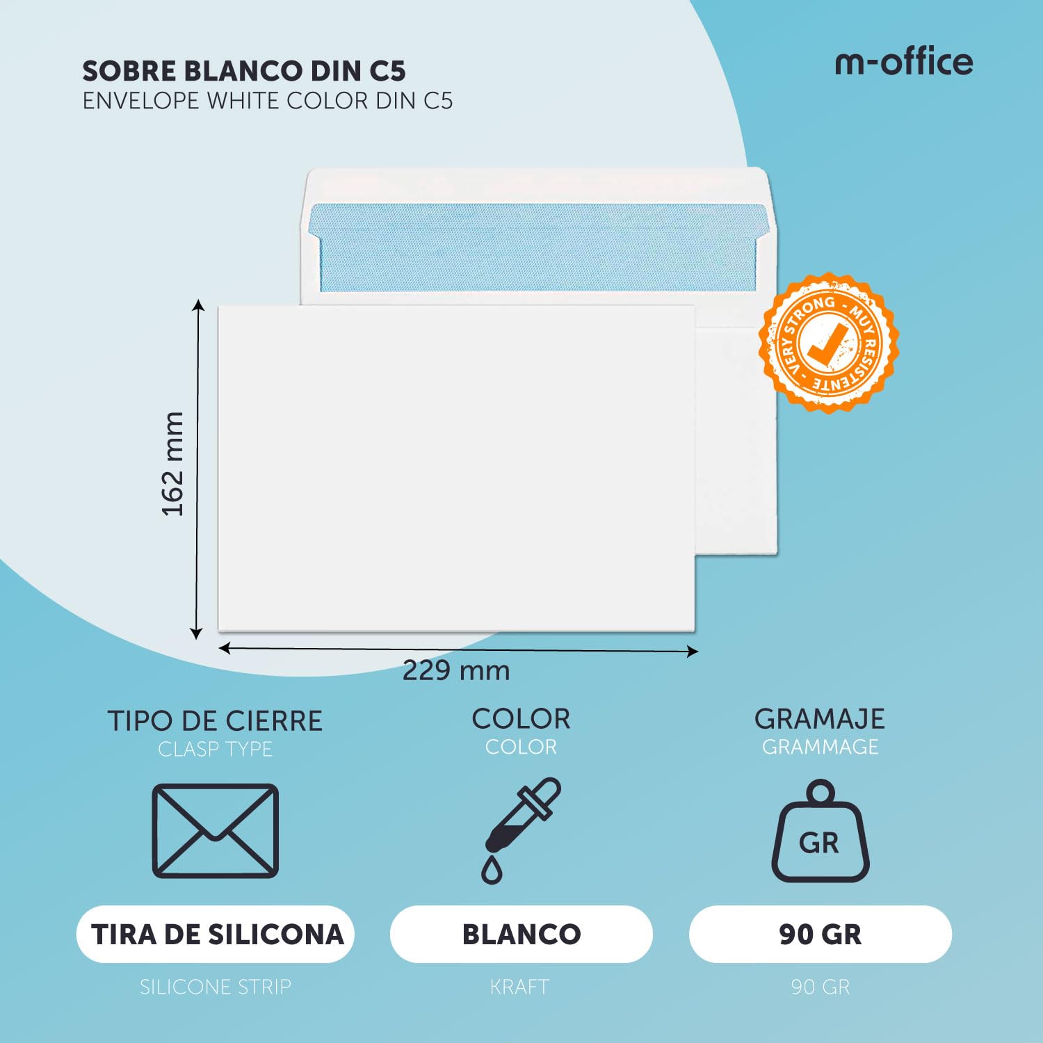 SOBRE N.11 BLANCO DIN C5 162X229 TIRA DE SILICONA (50 uds, 162X229 mm)
