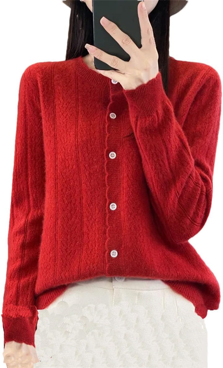 Women Knitted Cardigan Women Sweaters Hollow Round Neck Casual Knitted Sweater Classic Knit Cardigan Sweater
