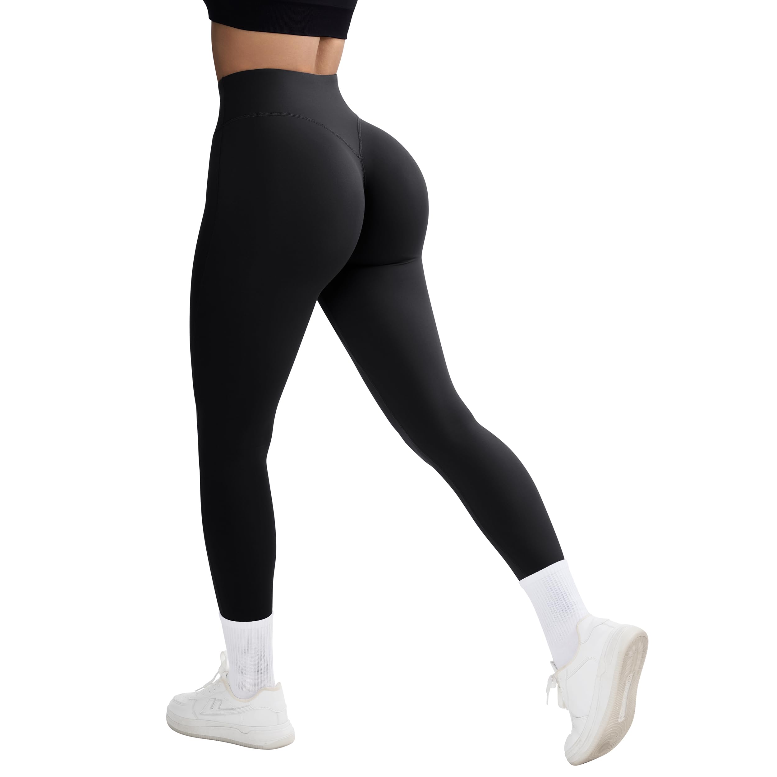 RXRXCOCO Damen Invisible Scrunch Butt Gym Sport Leggings High Waist Yoga Legging Booty Workout Leggings Booty Lifting Po Push Up Sporthose mit Taschen