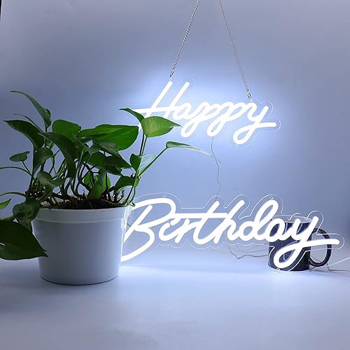 Miniatura 4 de POVOKICI Letrero de neón LED de feliz cumpleaños, luz de neón grande de 18 x 7.05 + 13.3 x 6.2 pulgadas para decoración del hogar de fiesta de