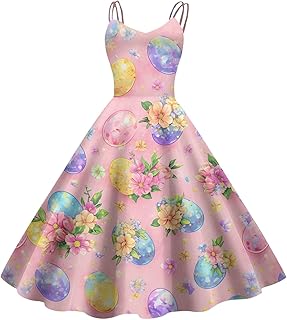 Vestido casual para mujer, estampado retro, línea A, con cremallera lateral, para fiestas, vacaciones o tiempo libre
