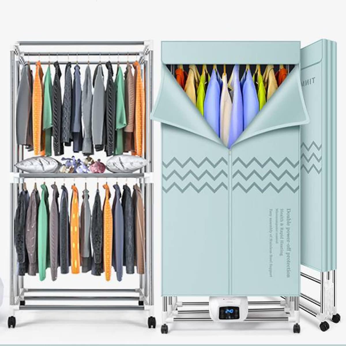 Electric Laundry Airer 1000W Portable 2-Tier Folding Electric Clothes Dryer Rack,Energy Saving Heated Dry Machine for Apartment Home,Warm Air Drying Wardrobe,Adjustable Timer