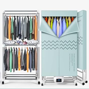 Electric Laundry Airer 1000W Portable 2-Tier Folding Electric Clothes Dryer Rack,Energy Saving Heated Dry Machine for Apartment Home,Warm Air Drying Wardrobe,Adjustable Timer