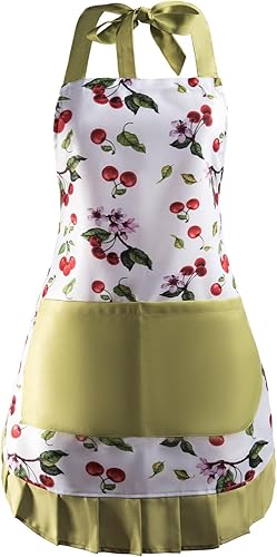 Delantal floral vintage para mujer con bolsillos funcionales, correa ajustable para el cuello para cocinar, hornear, regalo de la madre